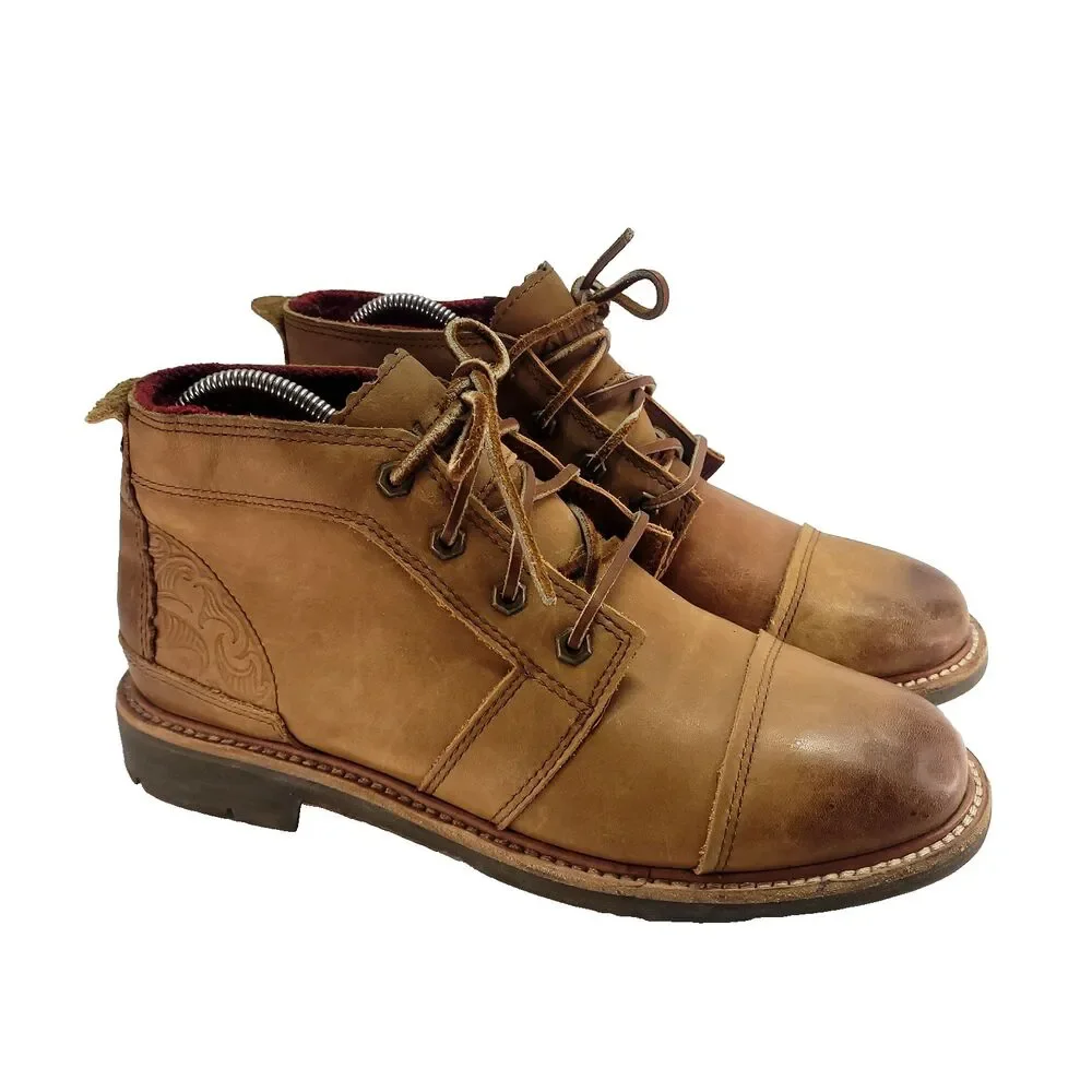 OluKai Mauna Iki leather Chukka boots US 9.5 distressed brown Ankle Wool‎ Lined